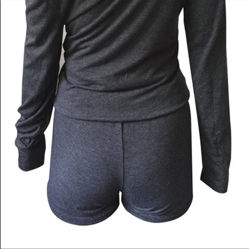 Gray Long Sleeve Single Shoulder Romper Jumper - Picture 4 of 6